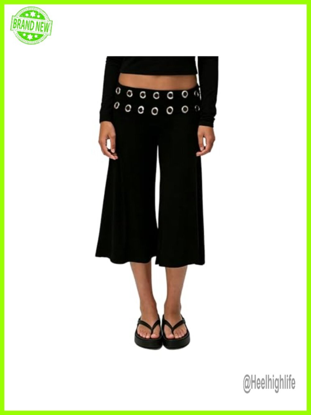 Women's Fold Over Flowy Gaucho Capri Pants, 100% Polyester, Low Rise Wide Leg,